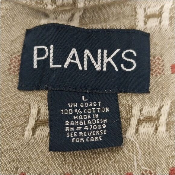 Planks shirt Mens Large brown geometric button up short sleeve Retro Unique - Picture 4 of 7